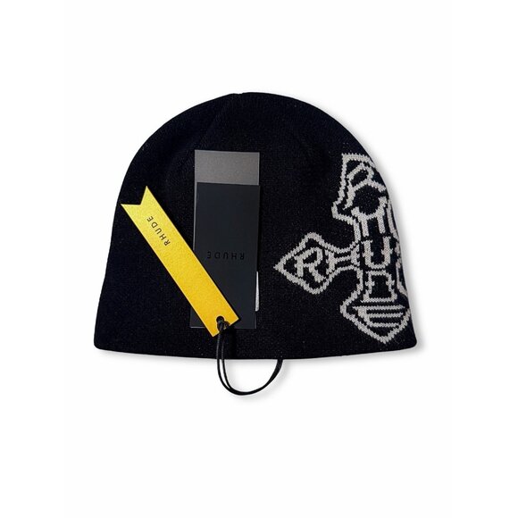 RHUDE Cross Logo Knitted Beanie – Black, OS, NWT, FW24 $295 MSRP - Picture 1 of 5